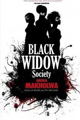 Black Widow Society by Angela Makholwa with white book cover and silhouette of three people back to back 