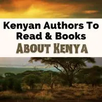 Books About Kenya and Kenyan culture with picture of Amboseli National Park at sunset with trees and clouds