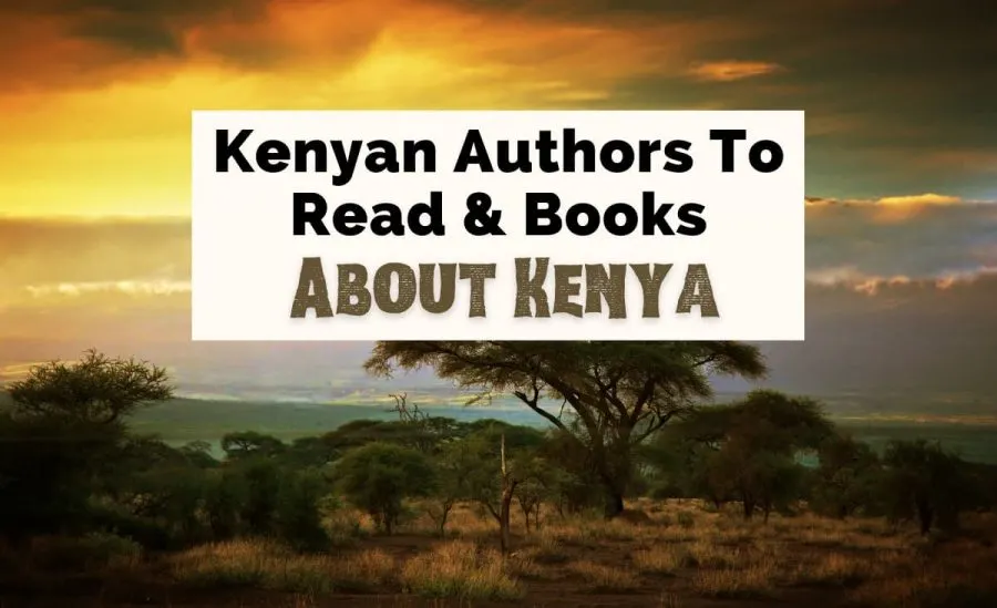 Books About Kenya and Kenyan culture with picture of Amboseli National Park at sunset with trees and clouds