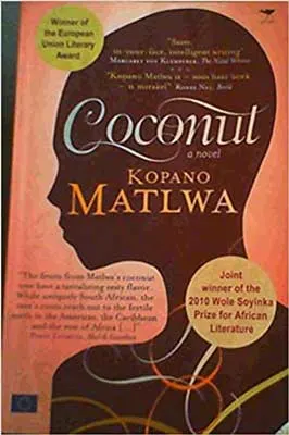 Coconut by Kopano Matlwa  bok cover with silhouette of person's head on peach colored background 