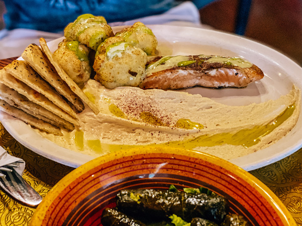 Salmon entree at Jerusalem Garden Cafe