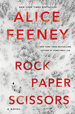 Rock Paper Scissors by Alice Feeney book cover with snow over trees and church