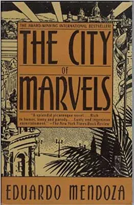 The City of Marvels by Eduardo Mendoza book cover with city and palm fronds