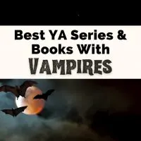 Best Vampire Books For Teens with picture of three bats flying in front of orange moon