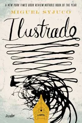 Ilustrado by Miguel Syjuco book cover with black sketched zig-zag lines coming from yellow pen top