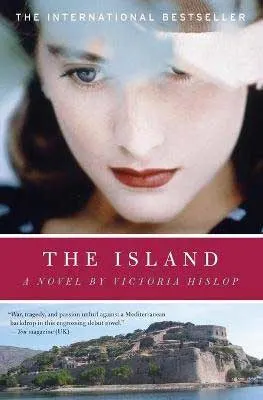 The Island by Victoria Hislop book cover with white woman with brunette hair face