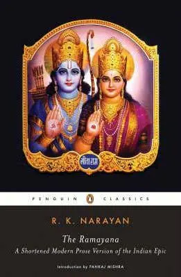 The Ramayana book cover with Rama and Sita wearing crowns with golden jewels