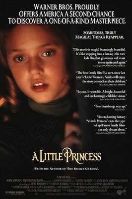 A Little Princess (1995) movie poster with young white girl with blonde curls looking past a door