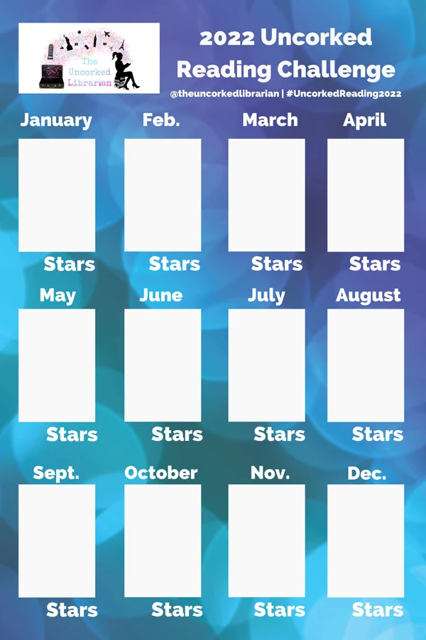 Blank Uncorked Reading Challenge 2022 template with TUL logo and spots for books and ratings by month