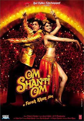 Om Shanti Om (2007) Indian movie poster with South Asian male and female dancing back to back