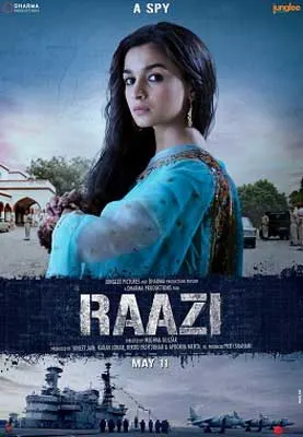 Raazi movie poster with woman holding a gun and aiming it at the viewer