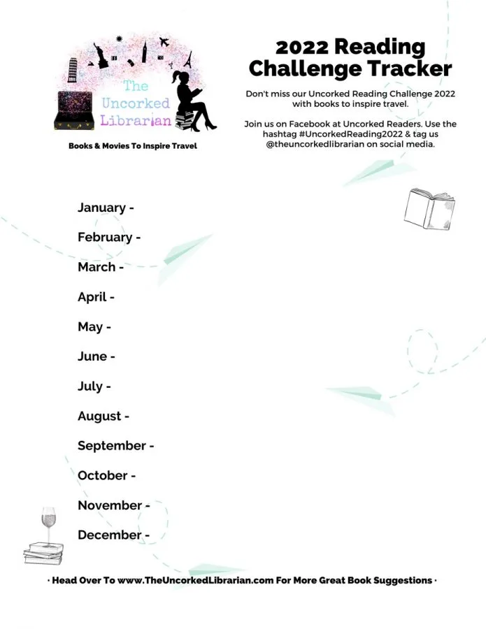 Reading Challenge 2022 The Uncorked Librarian Reading Tracker with 12 months and room to write books you've read