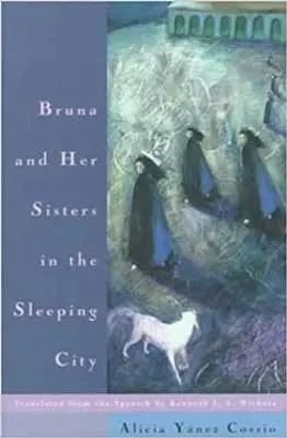 Bruna and Her Sisters in the Sleeping City by Alicia Yanez Cossio book cover with white animal and blurred people walking