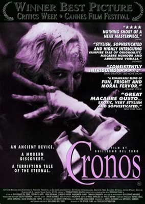 Cronos Movie Poster with man with purple lighting over him