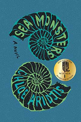 Sea Monsters by Chloe Aridjis book cover with mollusk shells on blue and turquoise background