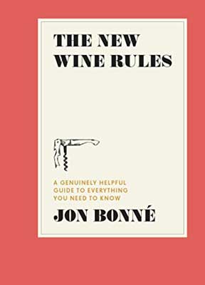 The New Wine Rules by Jon Bonné book cover with orange and beige background and sketched wine opener