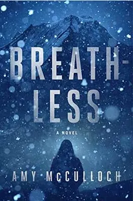 Breathless by Amy McCulloch book cover with shadow of person in blue and white snow