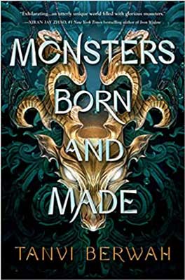Monsters Born and Made by Tanvi Berwah book cover with golden monster with horns and green vines around it