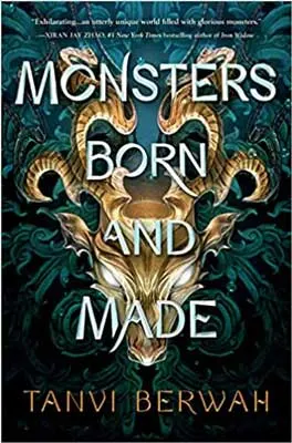 Monsters Born and Made by Tanvi Berwah book cover with golden monster with horns and green vines around it
