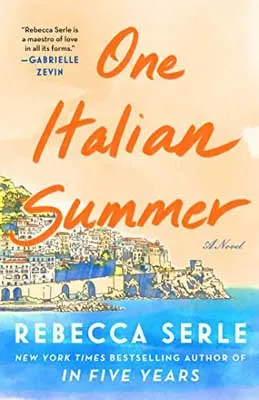 One Italian Summer by Rebecca Serle book cover with sketched Positano coast with cliff and buildings