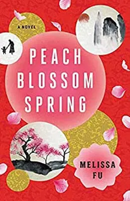 Peach Blossom Spring by Melissa Fu book cover with gold and pink circles and circle with blossoming tree