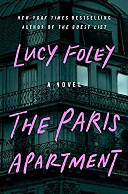 The Paris Apartment by Lucy Foley book cover with apartment at night from outside