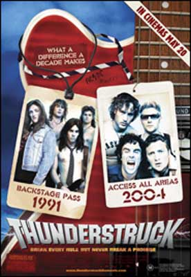 Thunderstruck Movie Poster with two photographs of four people one from 1991 and the other 2004