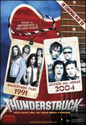 Thunderstruck Movie Poster with two photographs of four people one from 1991 and the other 2004
