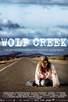 Wolf Creek Movie Poster with distressed person in middle of road