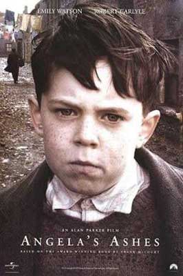 Angela's Ashes Movie Poster with black and white sepia tinted photo of young boy with dark hair