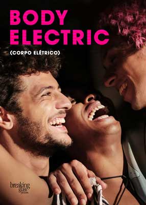 Body Electric Movie Poster with three people's face's laughing