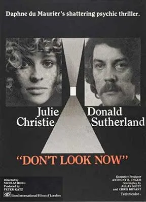 Don’t Look Now Movie Poster with black and white images of man and woman's face