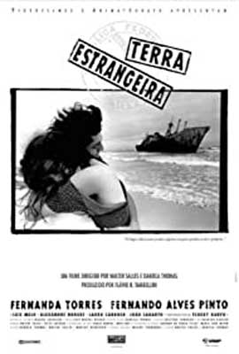 Foreign Land Movie Poster with black and white photo of ship and two people hugging