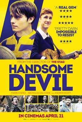 Handsome Devil Movie Poster with scenes from movie and photo of person playing a guitar