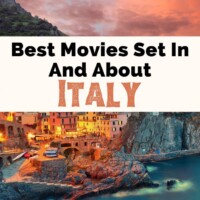 Italian Movies and Movies About Italy with photo of cliffs at sunset in Cinque Terre, Italy with buildings
