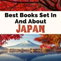 Japanese Books and Books About Japan with photo of Mount Fuji from a distance in fall with tree with red leaves over lake