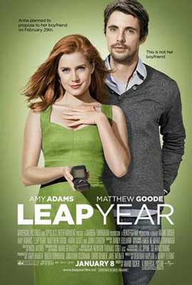 Leap Year Movie Poster with white red haired woman in sleeveless green dress with white male in gray sweater over collared shirt