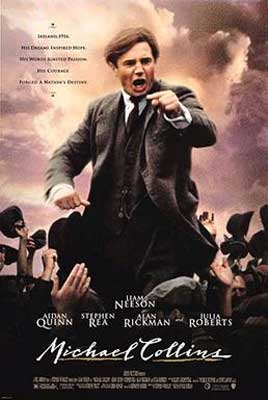 Michael Collins Irish Movie Poster with person with mouth open and arms in motion moving forward with hands underneath