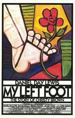 My Left Foot Irish Movie Poster with illustrated foot holding a red rose