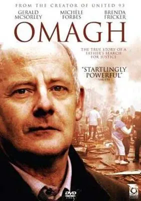 Omagh Film Poster with image of white man's face in sepia tones