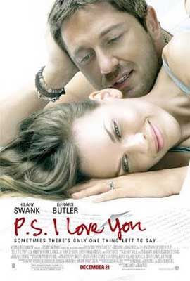 PS I Love You Movie Poster with white woman laying down on side and white man laying next to her leaning on arm
