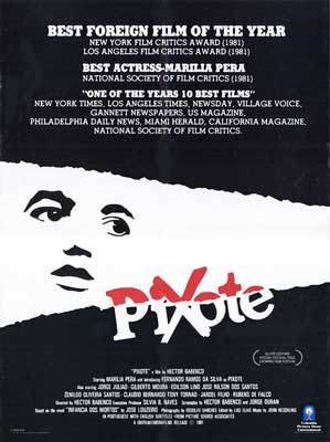 Pixote Movie Poster with eyes, nose, and mouth of face in white and black background