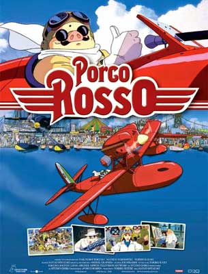 Porco Rosso Movie Poster with animated pig flying red plane