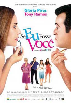 Se Eu Fosse Você Movie Poster with man and woman looking at each other and people in between