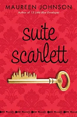 Suite Scarlett by Maureen Johnson book cover with golden old fashioned shaped key on red background