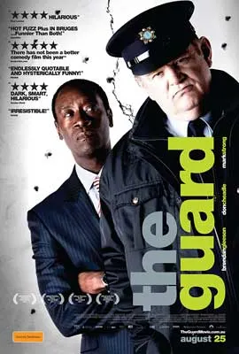 The Guard Irish Movie Poster with Black man in suit looking at white male dressed as a cop