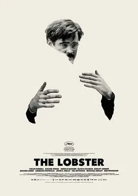 The Lobster Film Poster with man holding blank image or shape of person in black and white tones