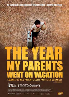 The Year My Parents Went on Vacation movie poster with young boy holding suitcase