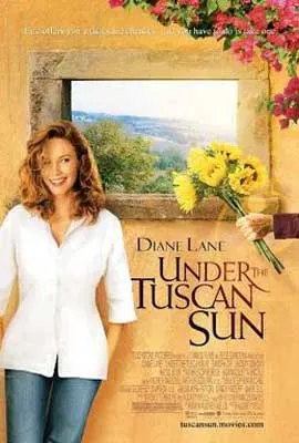 Under the Tuscan Sun Movie Poster with white woman with red hair near window and being handed yellow flowers