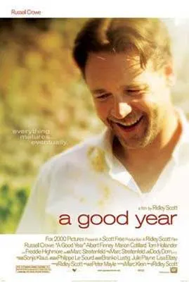 A Good Year Film Poster with white man in white shirt with green landscape in background